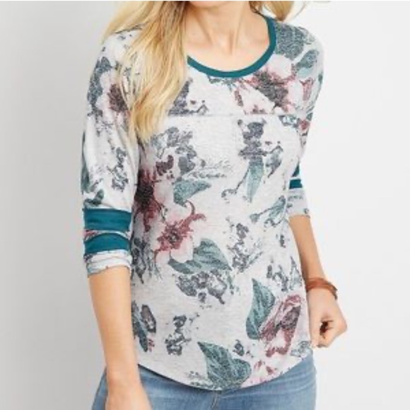 Maurices Tops - Maurice’s Floral Print Women's Top with Striped Sleeves